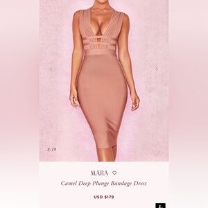 House of CB Camel Deep Plunge Bodycon Dress